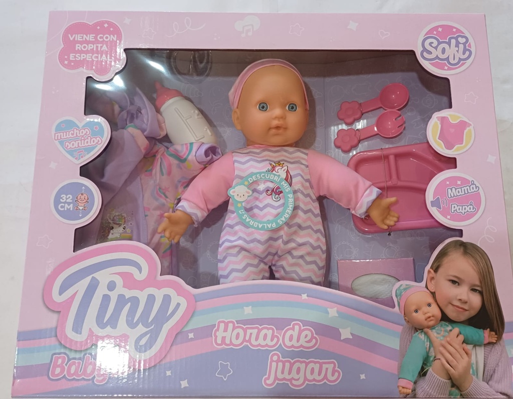 TINY BEBOTE SOFI CON ROPA EXTRA Y ACCESORIOS EN CAJA