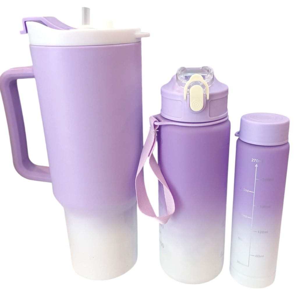 [ART3183] VASO TERMICO PLASTICO C/MANIJA Y BOTELLITAS 3 EN 1