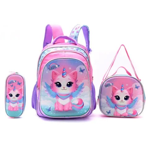 🔵Mochila Espalda Infantil 3D+Cartuchera+Lonchera Termica 16" (1)
