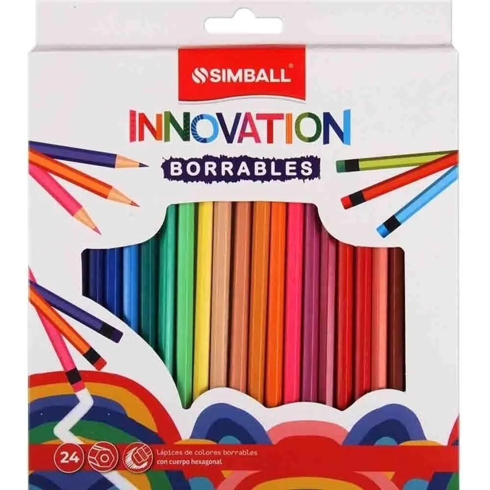 🔵Lapices de Color Simball Innovation Borrables 24Pz